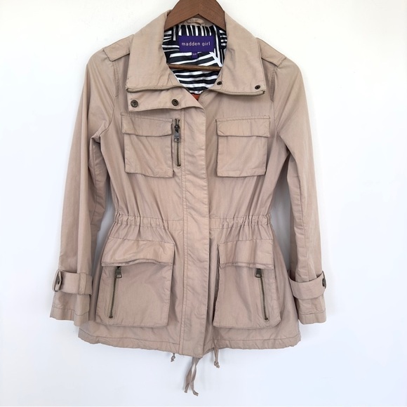 Steve Madden spring jacket, zip front with drawstring waist, cotton blend - Picture 1 of 16